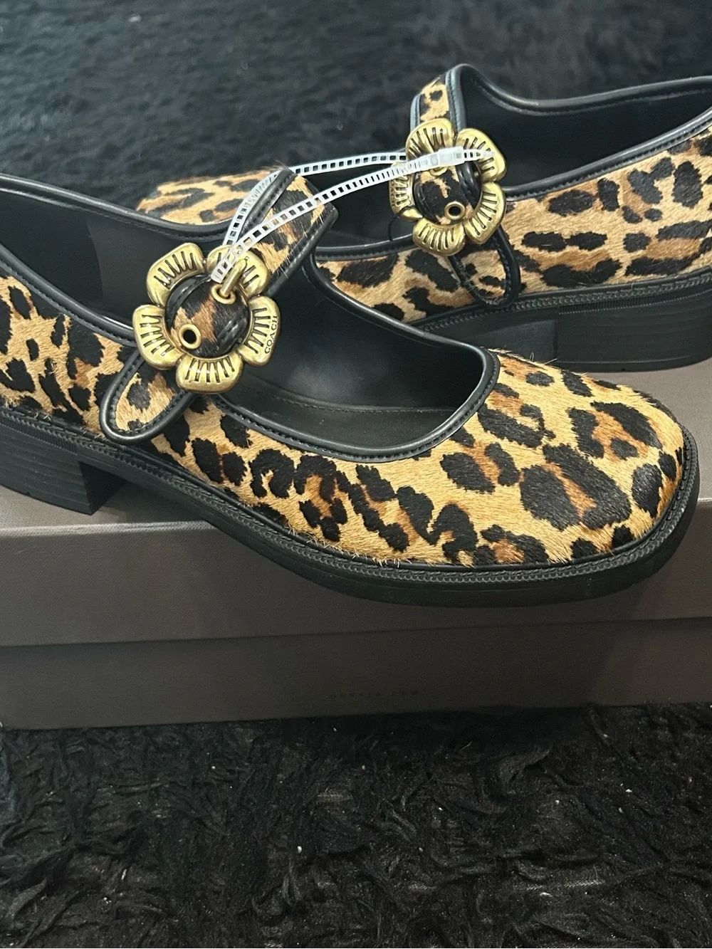 COACH Mary Jane animal print gold flower buckle shoes women’s 7.5 new